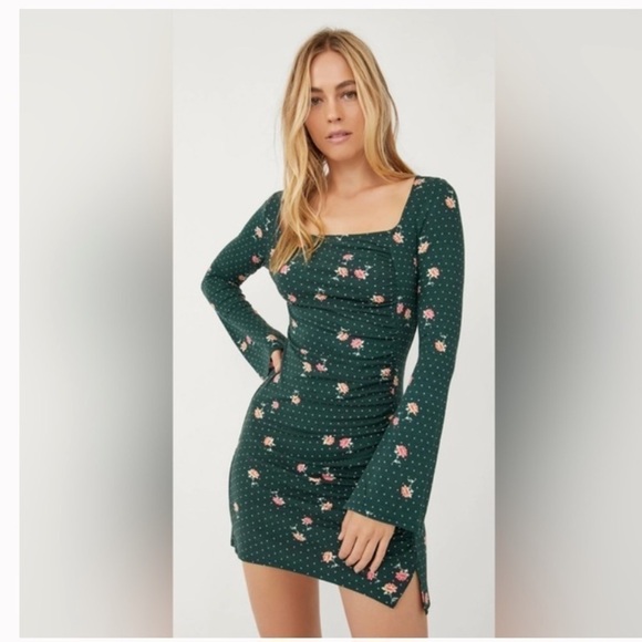 Free People Dresses & Skirts - NWT Free People Cecilia Floral Square Neck Emerald Jewel Combo